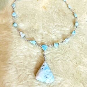 Vintage Aqua Terra Agate Necklace with Sterling Silver Wire Work - Artisan Made
